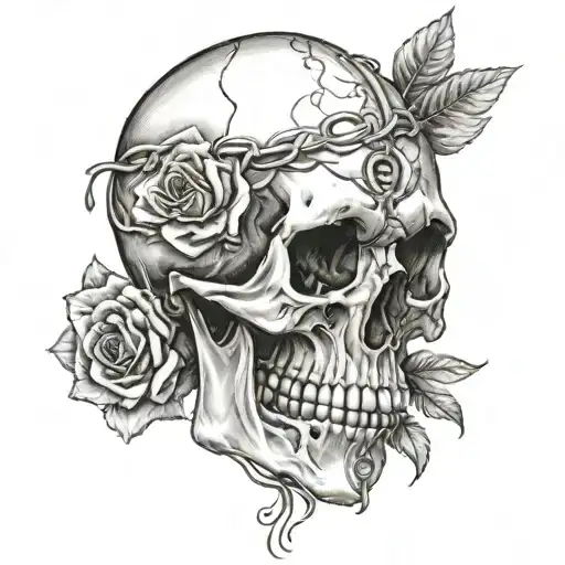 Realistic Skull With Roman Numerals Intertwined Within