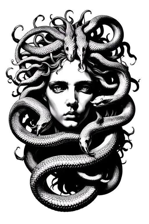 Medusa Head Surrounded By Snakes