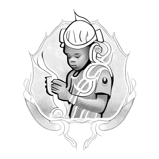 A Blackwork Silhouette Of My Son Boaz Playing With Fire Trucks