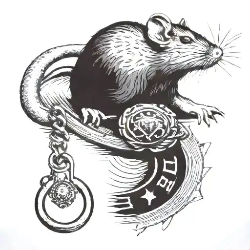 Rat With A Callaghan Ring And Police Badge Lying Next To It On Either Side