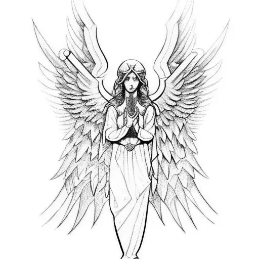 Kneeling Archangel With Spread Wings And Sword