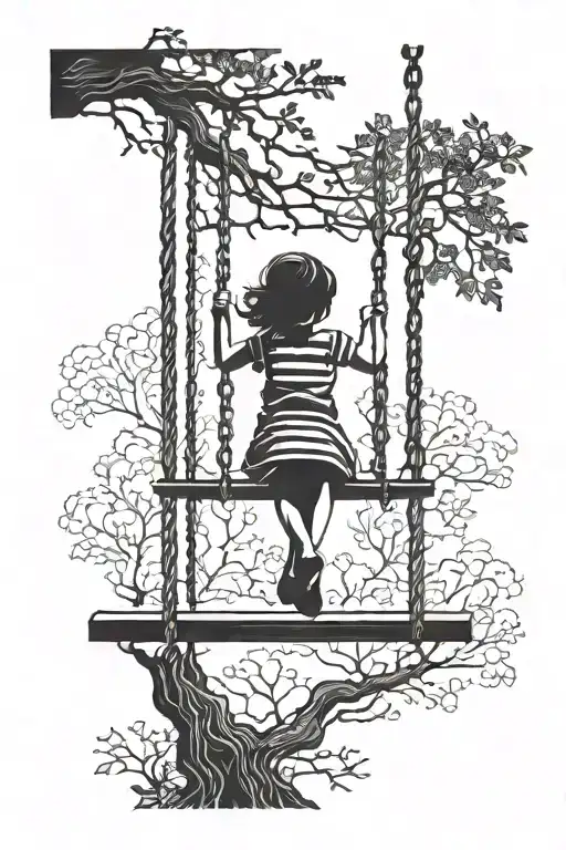 Little Girl Trauma Silouette On Swing Hanging