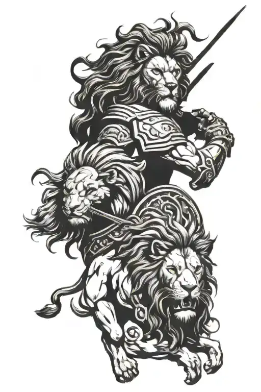 Lion And Spartan Warrior