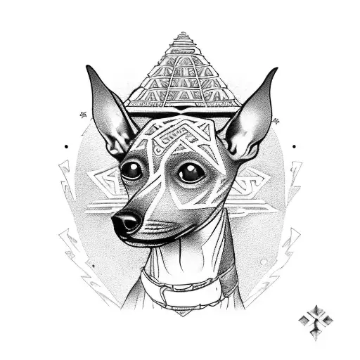 Mexican Hairless Dog With A Mystical Aztec Pyramid In The Background