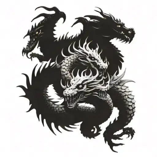 Three Headed Black Dragon Realistic