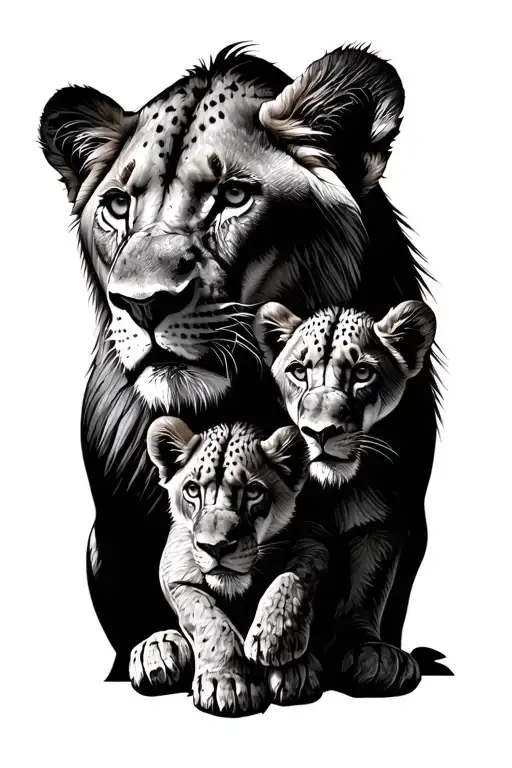 Lioness Protecting Her Cubs