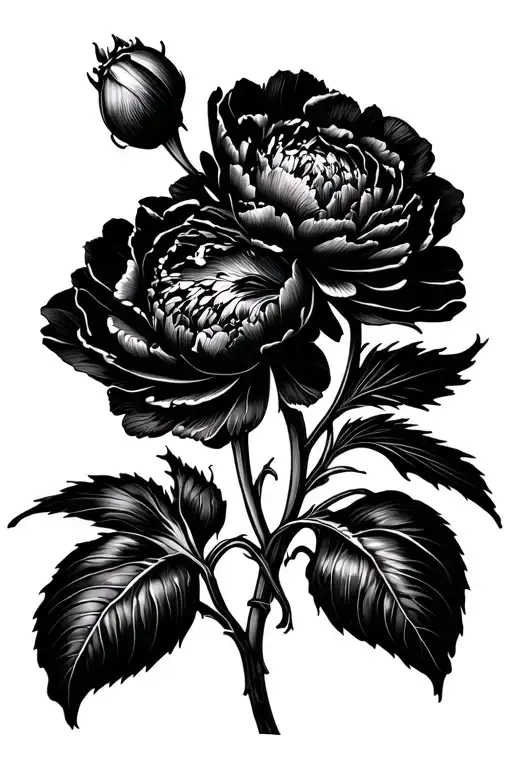 2 Peony Flowers Black Background