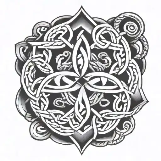 Mother-daughter Celtic Knot Design With Insurance Symbol Incorporated