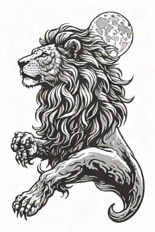 A Lion Howling At The Moon In A Blackwork Style