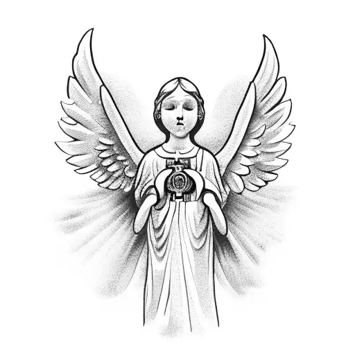 Depiction Of A Guardian Angel Holding A Rosary