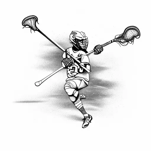 Lacrosse Stick And Football Crossed In A Dynamic Pose