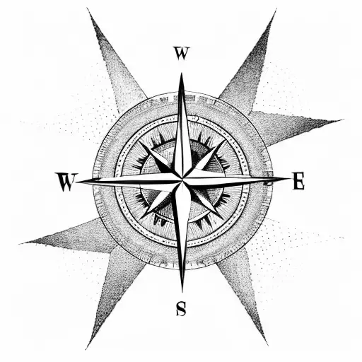 A Compass Rose With Waves And A Crescent Moon