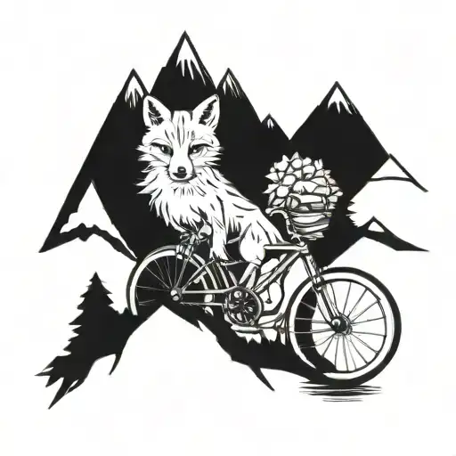 Fox On A Bicycle In The Mountain