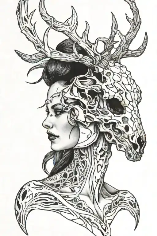 Woman Posing In Front Of Huge Deer Skull