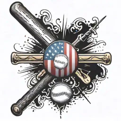 A Tattoo Design Featuring A Baseball And A Baseball Bat Intertwined With Dominican Flag Colors