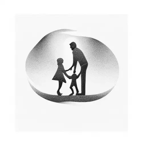 A Silhouette Of A Father And Daughter Holding Hands
