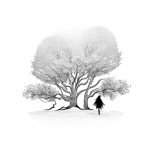 A Tree With Branches Forming The Shape Of A Father And Daughter Holding Hands