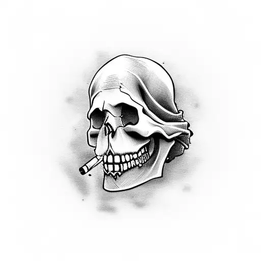 Skull With A Cigarette Sideways In The Mouth In The Mouth