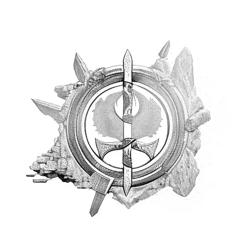 Poseidons Trident With Ancient Ruins And Water