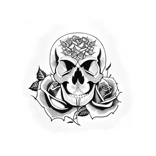 Old School Skull And Roses