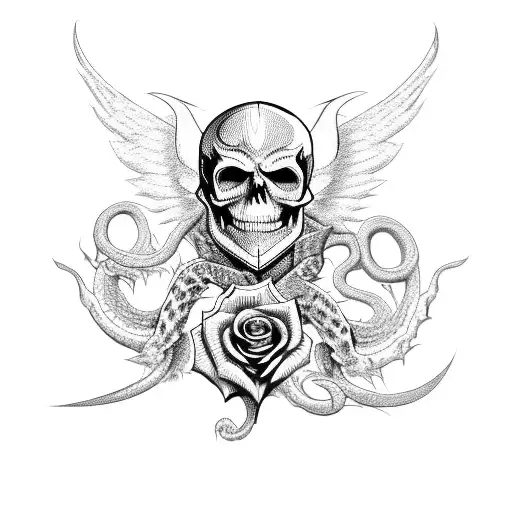 Lucifer Sigil On A Skull With A Snake A Dagger An A Rose