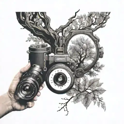 A Camera Lens Transforming Into A Tree With Branches Filled With Family Portraits
