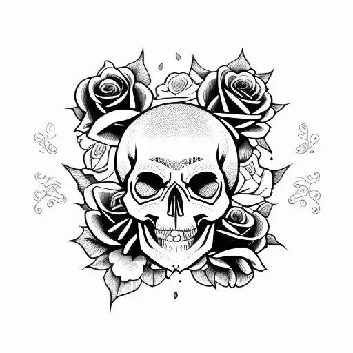 Old School Skull And Roses