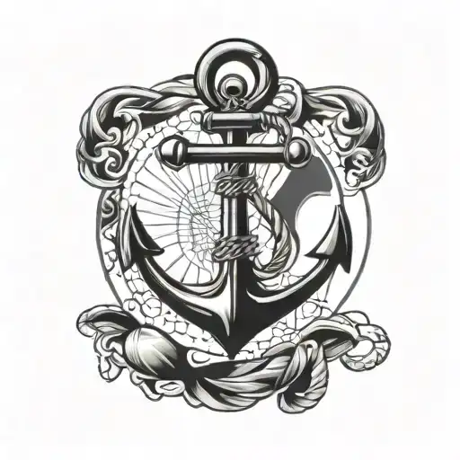 A Traditional Sailor Anchor With A Blackwork Background
