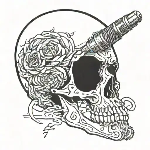 Incorporate Eminem's Microphone With Metallica's Iconic Skull Logo In A Blackwork Style