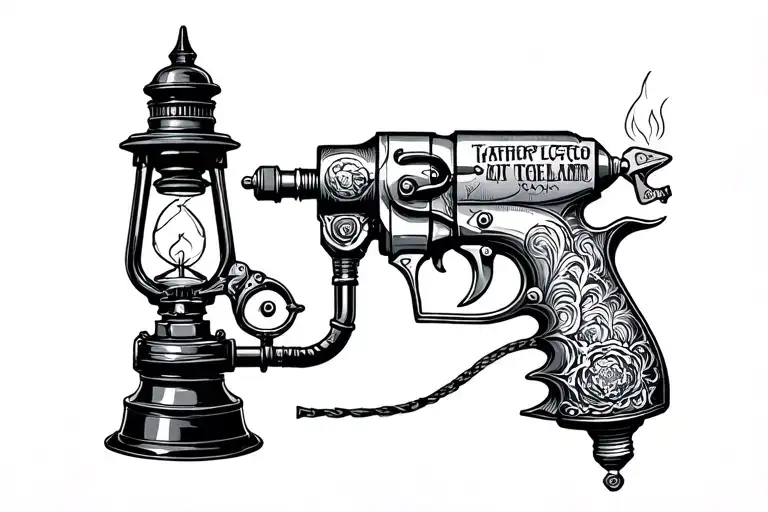 Gas Lamp With Fire & A Tattoo Gun