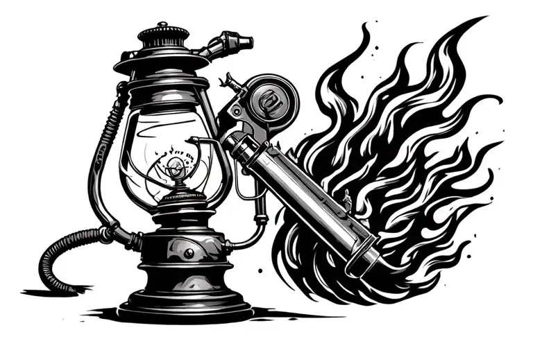 Gas Lamp With Fire & A Tattoo Gun