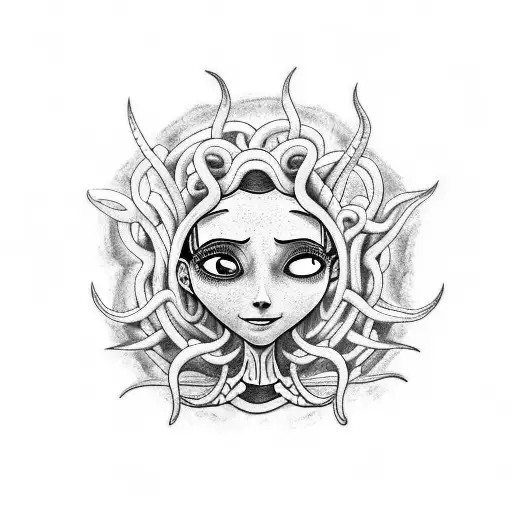 A Unique Tattoo Idea Combining The Movie Coraline With A Minimalist Portrayal Of Medusa