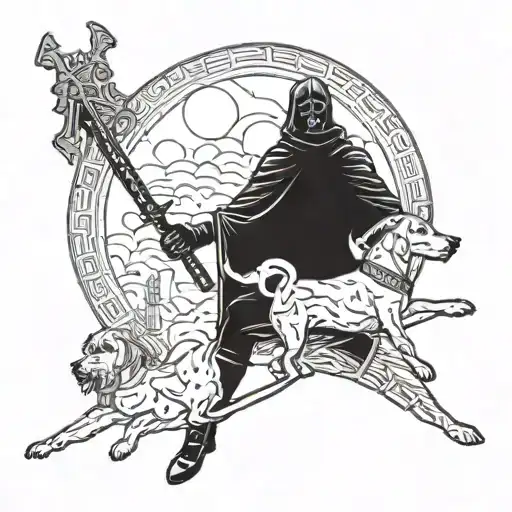 Man With Dog And Sword Going Dark Side