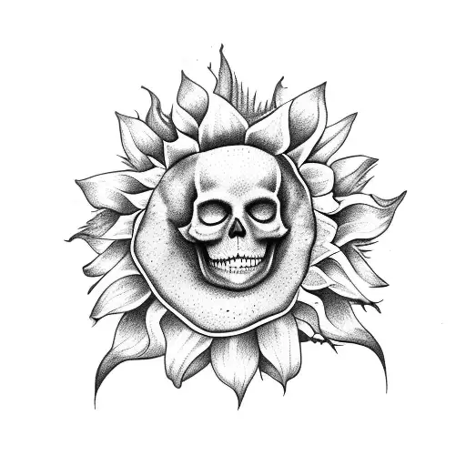 Two Skeleton Hands Holdings A Wilted Sunflower