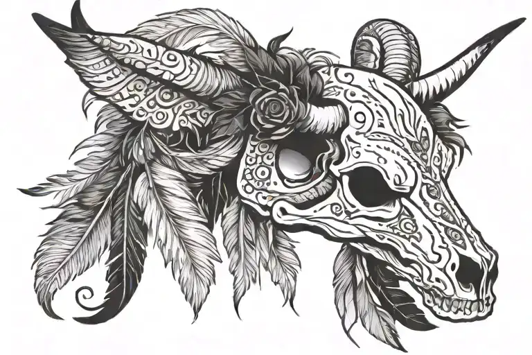 Boho Longhorn Skull With Feathers Hanging