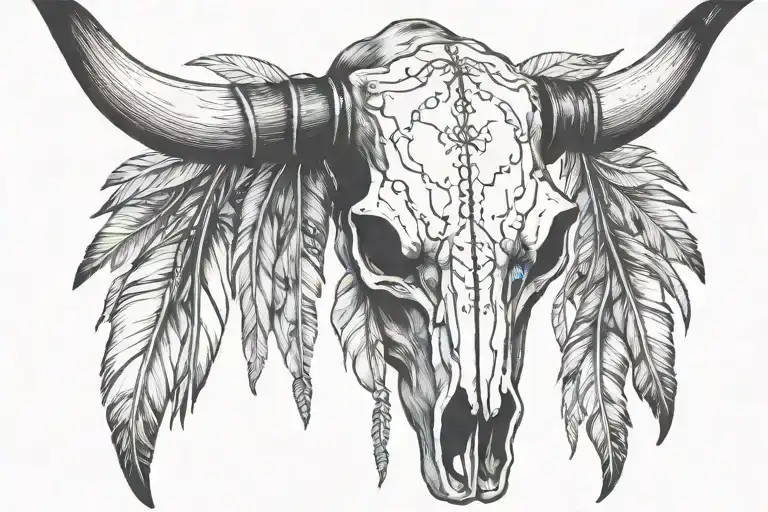 Boho Longhorn Cow Skull With Feathers Hanging