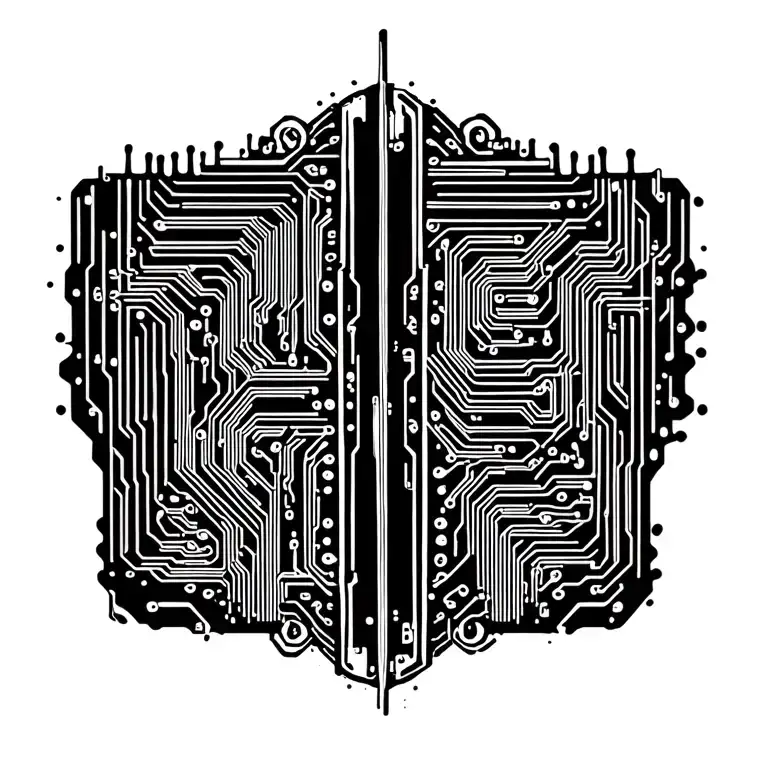 Vertical Spine Tattoo Of Simplistic Circuit Board Patterns