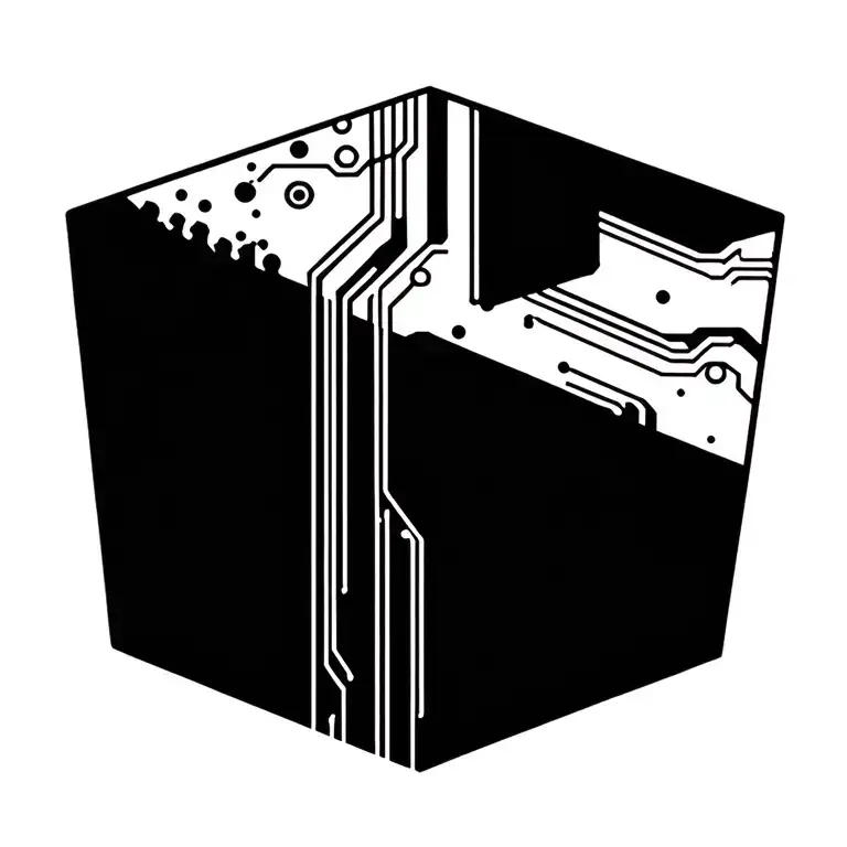 Narrow Vertical Spine Tattoo Of Simplistic Circuit Board Patterns No Background