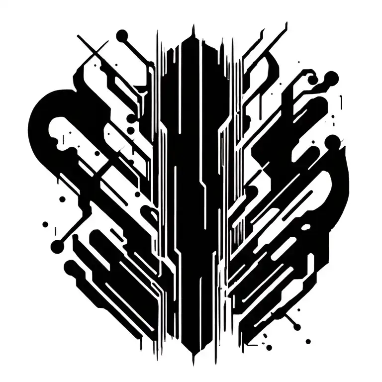 Narrow Vertical Spine Tattoo Of Simplistic Circuit Lines No Background