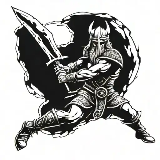 Incorporate Viking Runes Into A Design Of A Powerful Viking Warrior In Battle