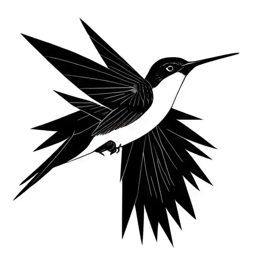 Masculine Looking Humming Bird Made Of Bold Lines And Geometric Shapes