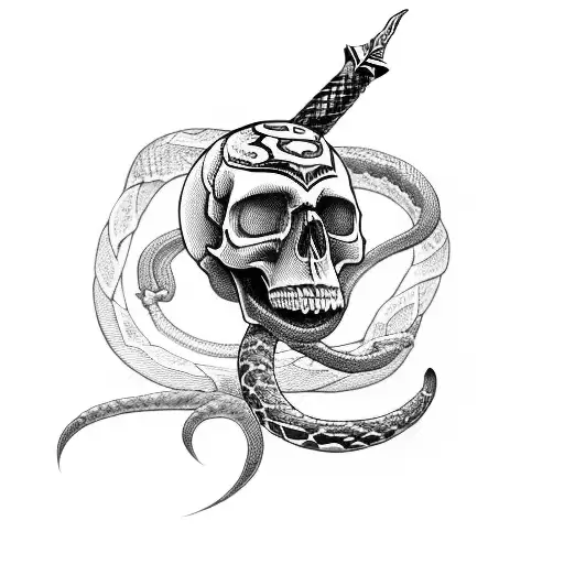 Skull With Sword And Snake