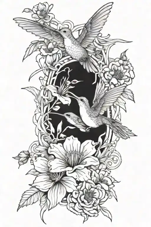 Vines Wrapped Hummingbird Mums Poppy Flowers Honeysuckle