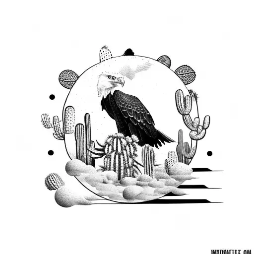 Eagle On A Tall Cactus