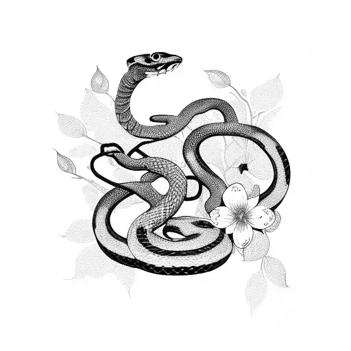 Cherry Blossom With Snake With Dagger W