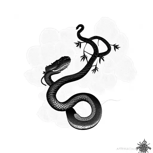 Cherry Blossom With Snake With Dagger Goth Romantic