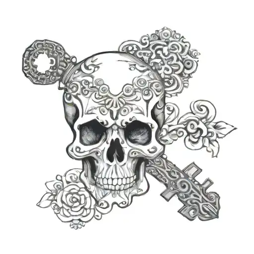 Old Barroque Key With Skull Wearing