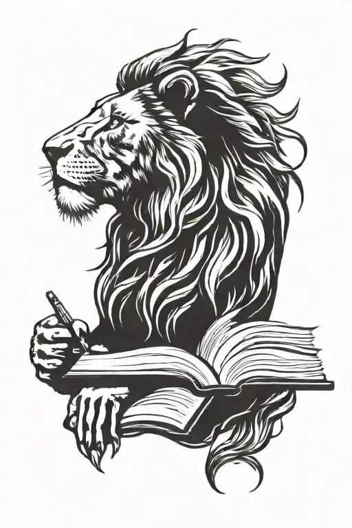 Lion In Profile Holding A Book