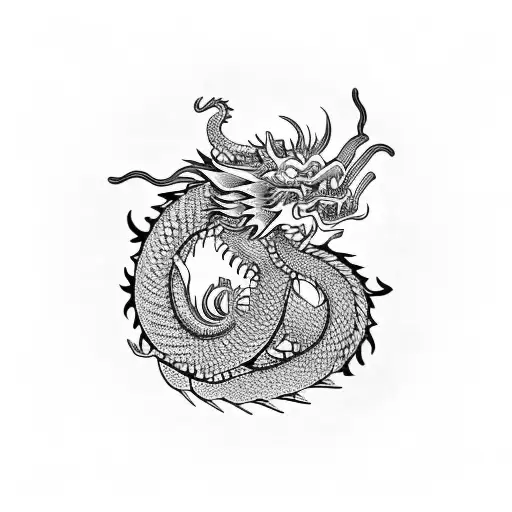 Chinese Dragon With Lily Flowers