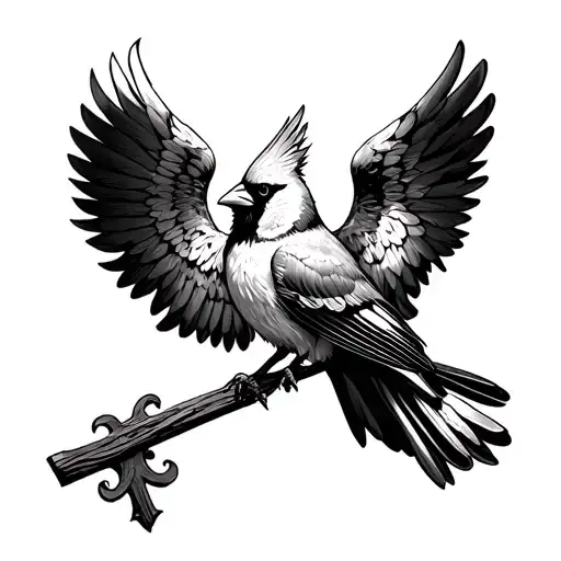 Cardinal On Cross With Wings Spread Wide